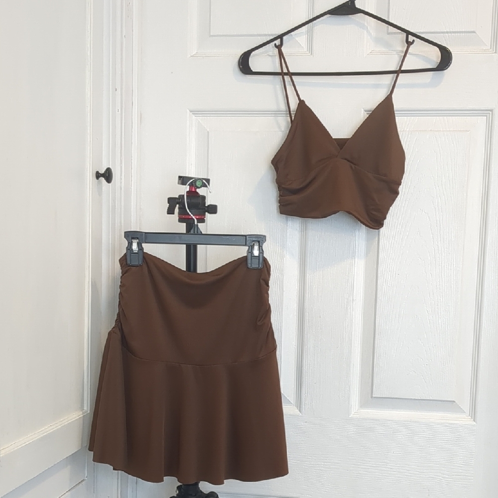 Brown Two-Piece Skirt and Top Set